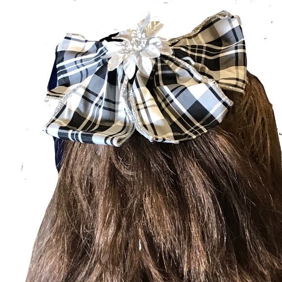 Bow Hair Barrette Watch Plaid Black White Hair Accessory main image 4